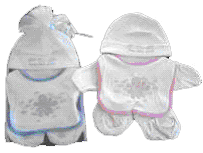 girl bib, bootees, mittens and hat set